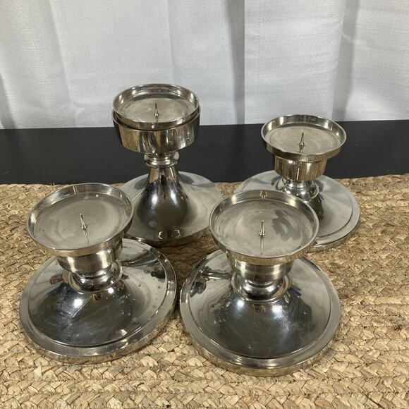 VTG Set Of 4 Towle Stainless Steel Weighted Candle Holders for Pillar Candles
